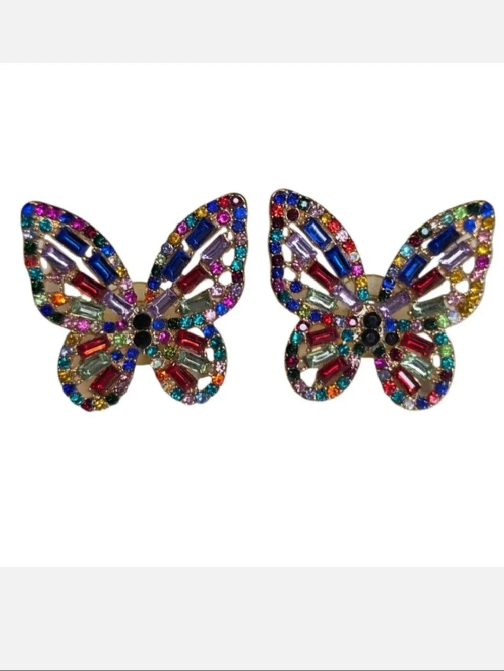Butterfly Earrings Large Colorful Multicolor Crystal Encrusted Fashion Jewelry - Picture 1 of 6